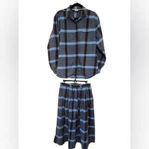 Alain Toussaint Vintage Cotton Blue and Black Plaid Shirt and Skirt Set Size 16